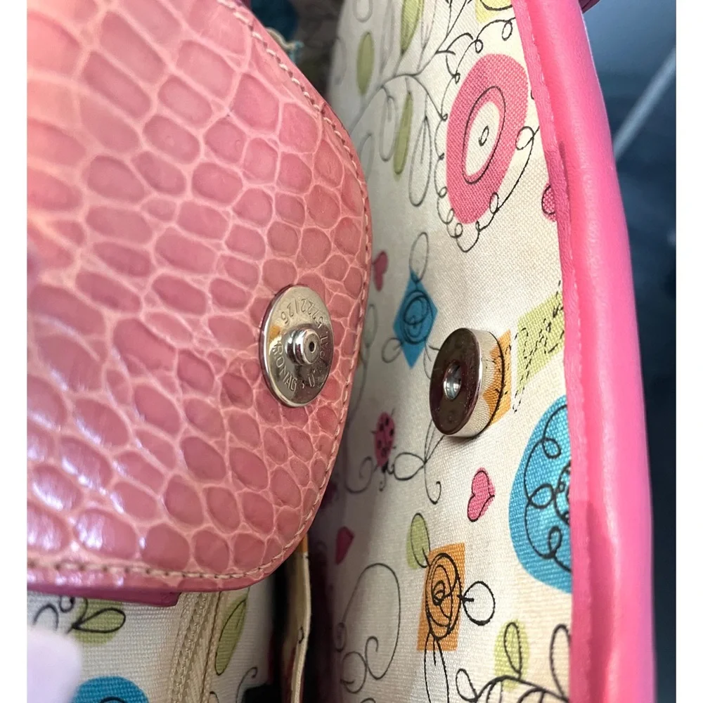 Brighton Straw Tote with Pink Trim and Multicolor Floral Appliques